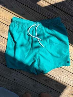 ASOS Men's Short Length Swim Shorts in Teal with White Drawstring